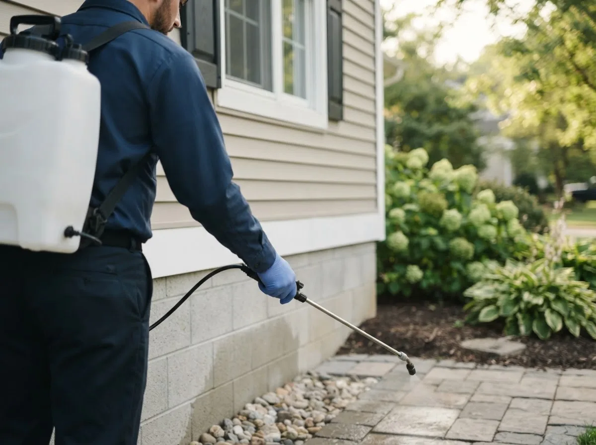 Pest control technician inspecting a home in Cerrillos, NM